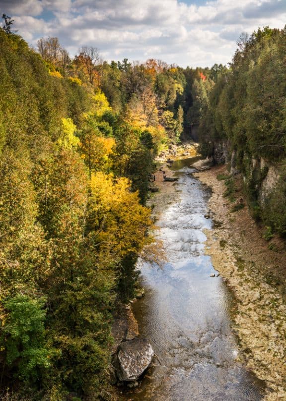 Elora Gorge in the town of Elora, one of the best places to visit near Toronto in the winter.