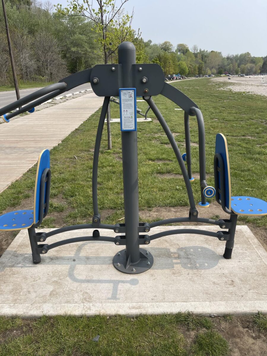 Outdoor fitness equipment at Rotary Cove beach in Goderich